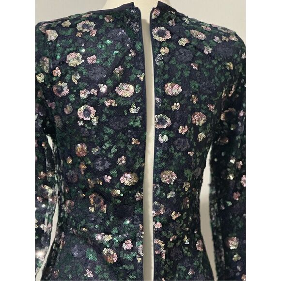 Aura Beyond Fiercer navy blue sequin long sleeve side slit midi dress M - Picture 9 of 16